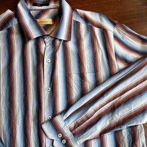 Tommy Bahama Blue Stripped Cotton Silk Blend Button Down Shirt  XL office